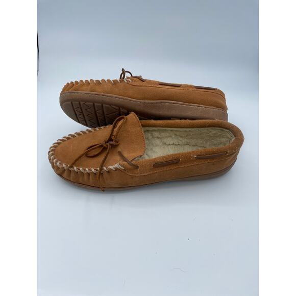 Minnetonka Mens Suede Moccasin Slippers Brown Faux Fur Lined Size 9 Heritage main image 4